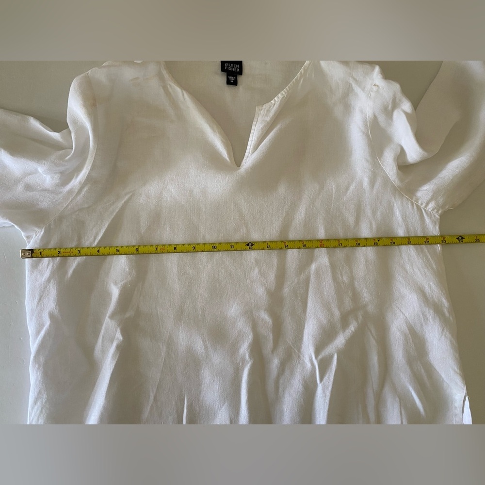 Eileen Fisher Linen Pullover Long Sleeve Top Blouse Split Neck Line Size M White - Picture 7 of 9